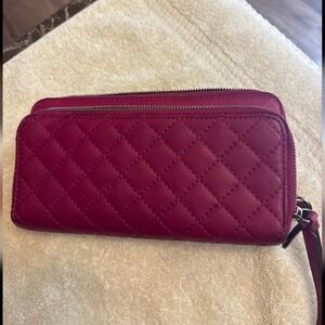 Coach Quilted Magenta Leather Women's Zip Wallet Clutch With Two Front Pockets